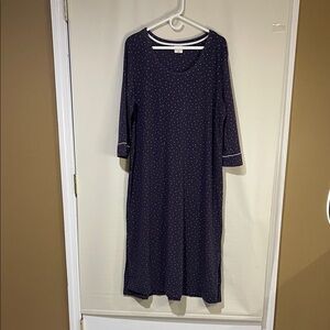 NWOT Soma Navy, Crew Neck, 3/4 Sleeve Nightgown with Polka Dots Size XL